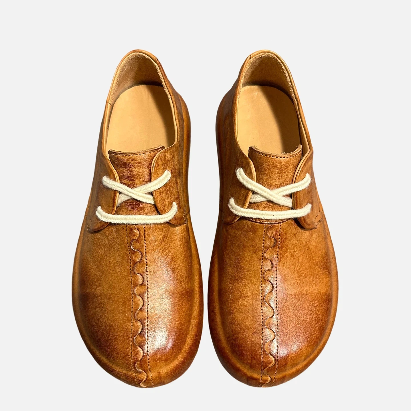 YETTIES Men's High-End Horsehide Leather Derby Shoes | British Casual Lace-Up Formal Oxfords | Chunky Sole Trendy Footwear