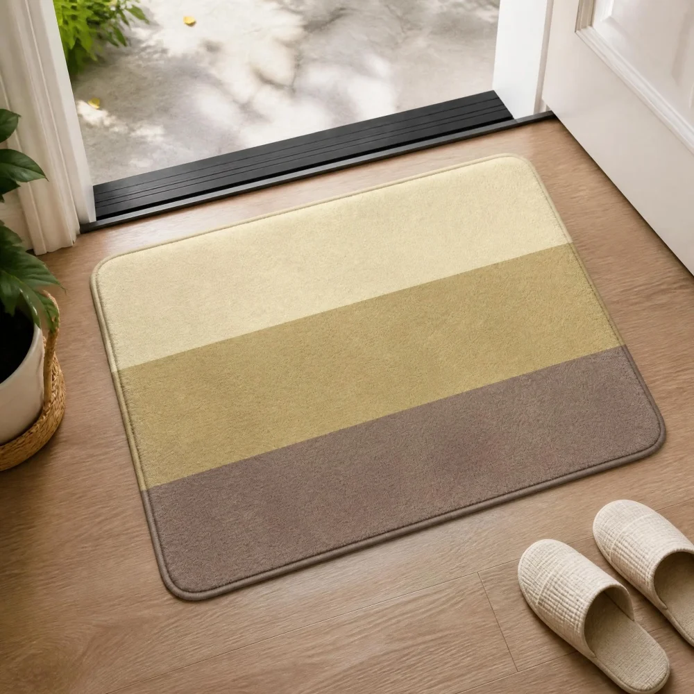 Crystal Velvet Doormat With Three Horizontal Contrast Color Block,Water Absorbing Non Slip Backing Indoor Entrance Floor Rug