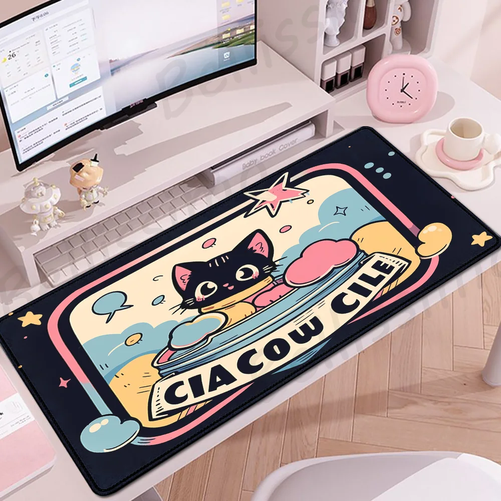 Cute Black Pink Cat Mouse pad Cabinet Gamer Mousepad Extended E-Sports Desk Mat Anime Large Gaming Mouse Mat Keyboard Desk pad