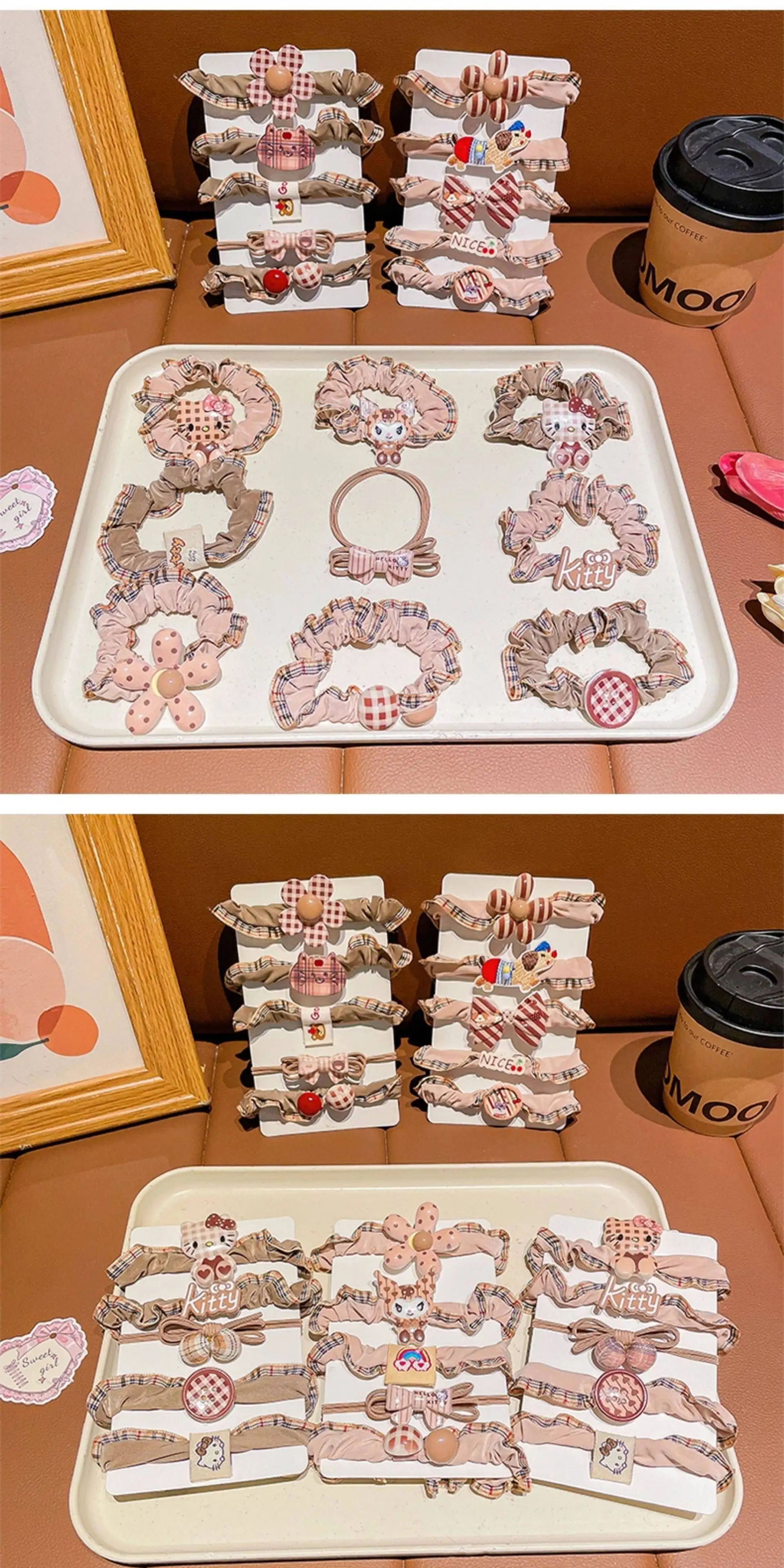 

Kuromi Hair tie Milk coffee color cartoon KT cat tied hair with high elasticity hair accessory