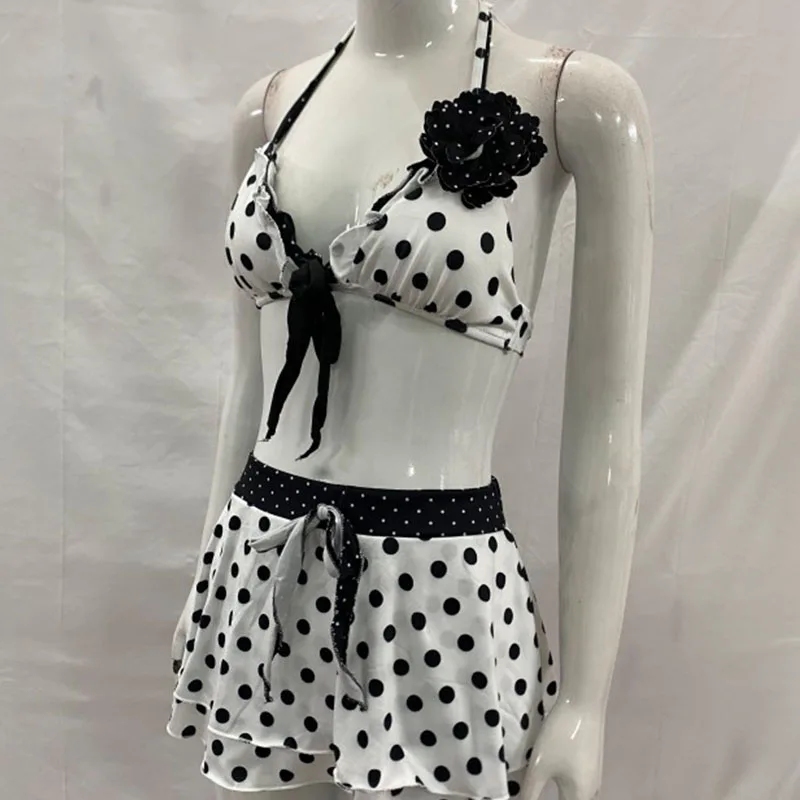 

Casual Three Piece 2026 Camisole Underwear Skirt Fashion Sexy Spice Girl Polka Dot Print Holiday Casual Flower Decoration Bikini