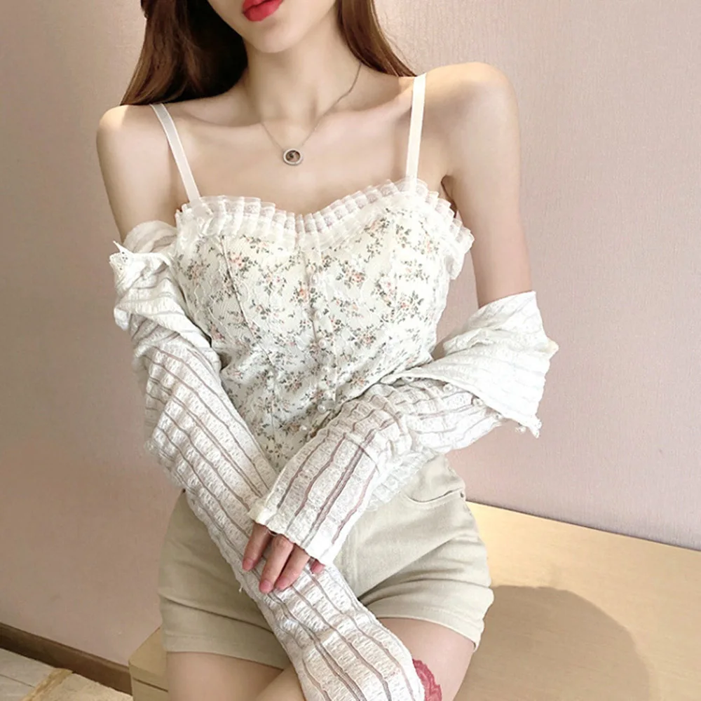 Vintage Floral Pattern Camisoles Corset Top Lace Elegant Outerwear Casual Fashion Slim Cropped Top Sleeveless Clothes for Women