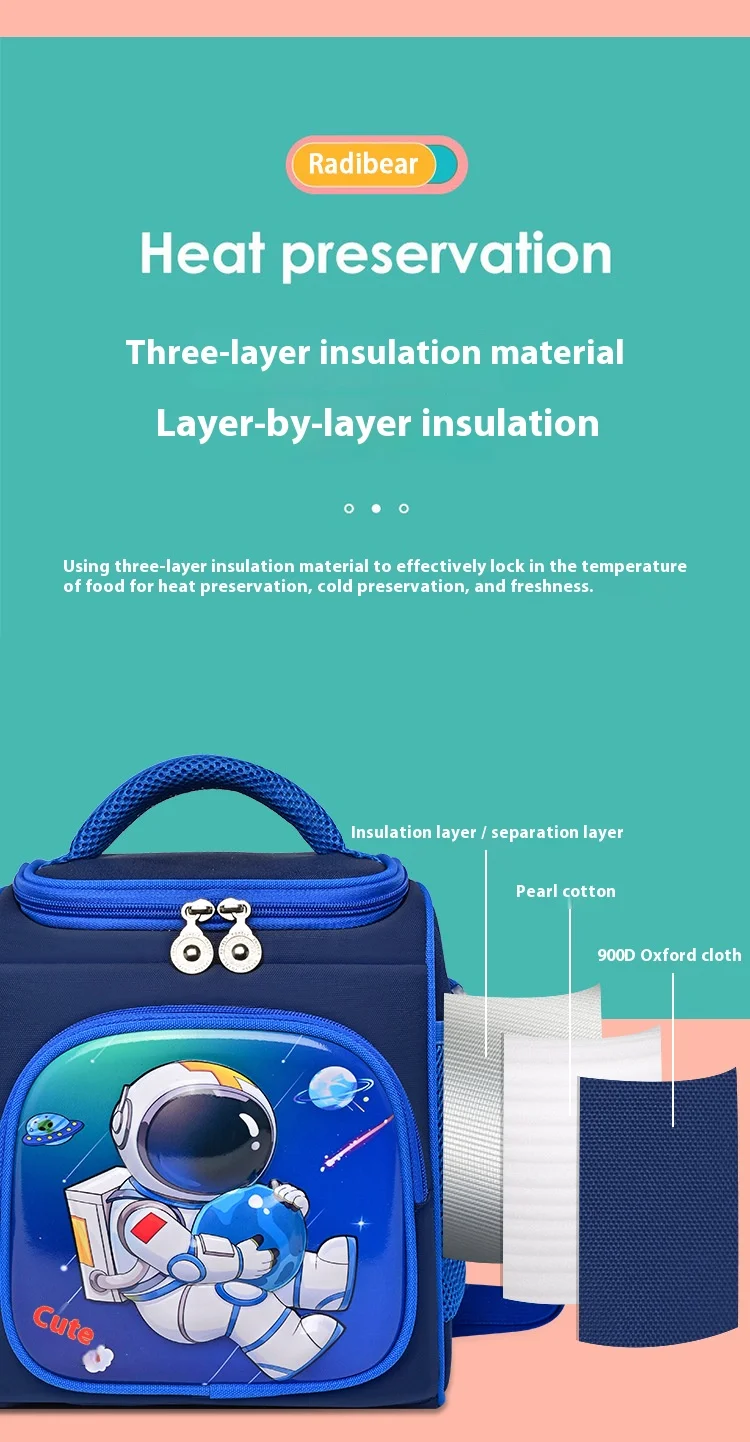 Kinder-Lunchtasche für Jungen und Mädchen, niedliche isolierte Lunchbox, tragbarer Mahlzeitskühler mit verstellbarem Schultergurt für Schule, Strand, Picknick – Detail 6
