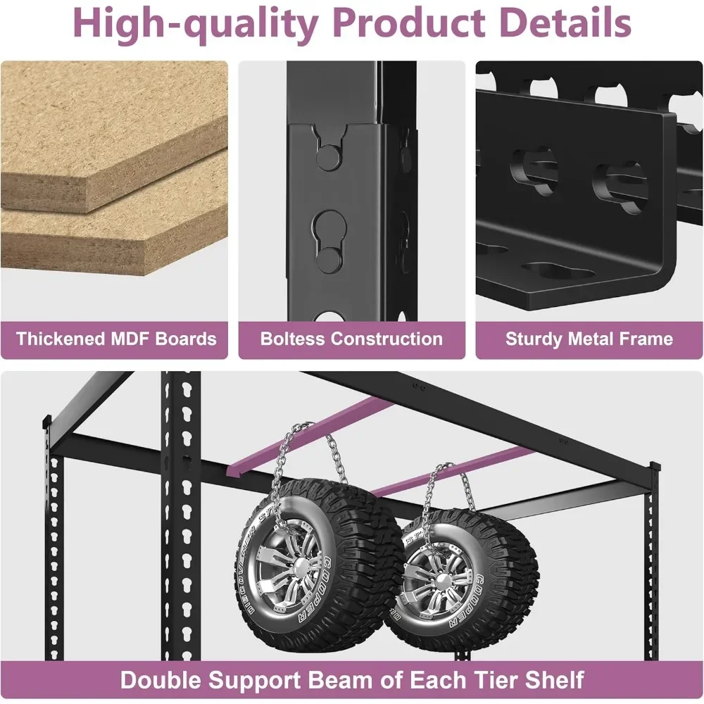 RapDuty-Étagères de rangement en métal, étagère utilitaire debout, unité d'étagères de garage réglables à 5 niveaux, 48 po W x 24 po P x 72 po H