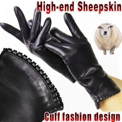 Women's Sheepskin Gloves Autumn and Winter Warm Leather Gloves Fashion 2024 New Ladies Leather Gloves Outdoor Driving Gloves