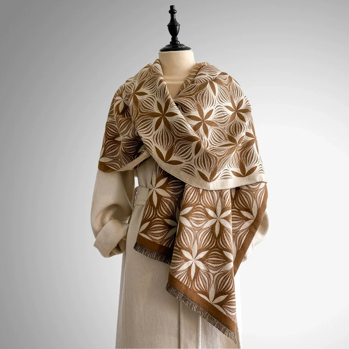 

2025 новейший дизайн, зимние двусторонние жаккардовые кашемировые шарфы, высокое качество, женская утепленная шаль, женский шерстяной шарф из пашмины