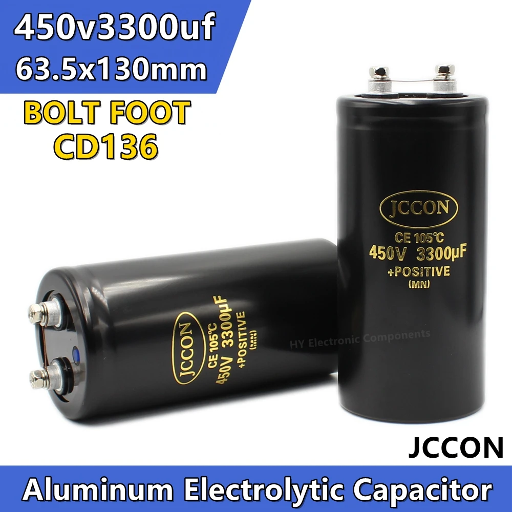 JCCON 450v3300UF 63.5x130mm Aluminum Bolt screw Audio Filtering Electrolytic Capacitor 105 ℃ CD136 Inverter Elevator Capacitors