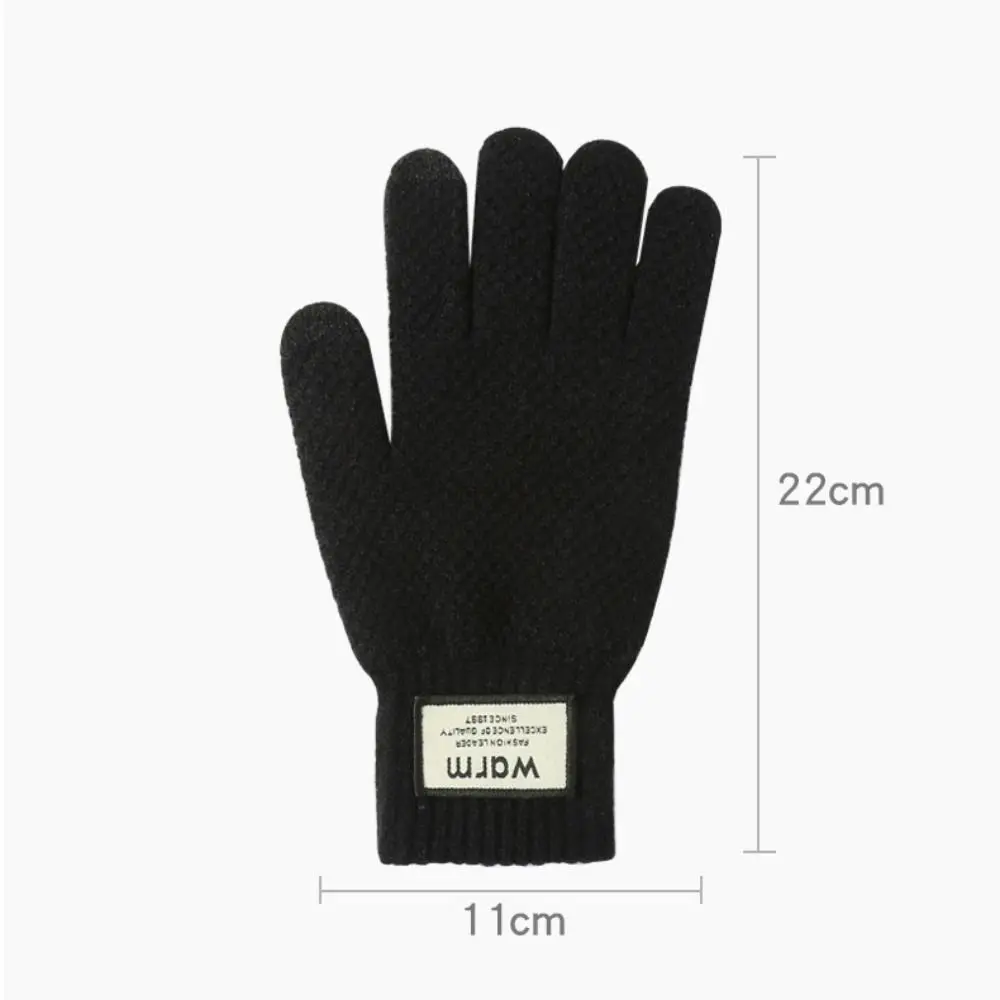 Новые Теплые зимние вязаные перчатки, однотонные ветрозащитные перчатки для сенсорных экранов, плюшевые утепленные велосипедные перчатки для мужчин