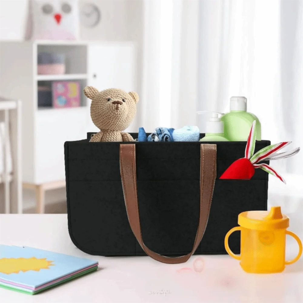 Nursery Organizer Large Capacity Felt Diaper Storage Bag Foldable Portable Infant Diaper Bag with Handle Mummy Bag Office