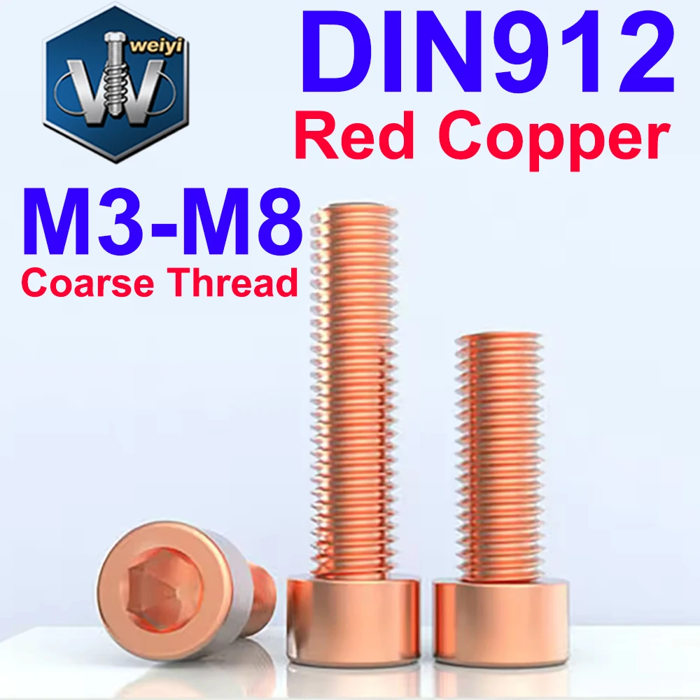 Baut Silinder Kepala Segi Enam dengan Soket Hexagonal, Tembaga Merah, DIN912, Weiyi M3 M4 M5 M6 M8, Sekrup Kunci Allen
