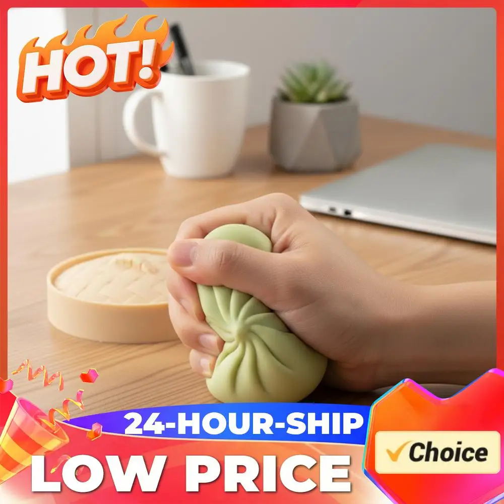 Bun Bao Squeeze Dough Ball Slow Rebound Stretchy Desk Toys with Food Steamer Birthday Holiday Gifts for Kids Autism ADHD