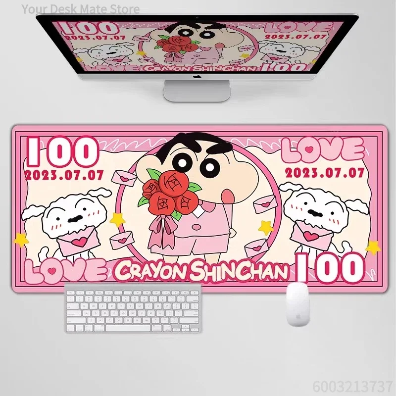 Anime Crayon Shin-chan Green Background Dinosaur Shiro Large Mousepad Rubber Non-Slip Extended Gaming Desk Mat Keyboard Pad for