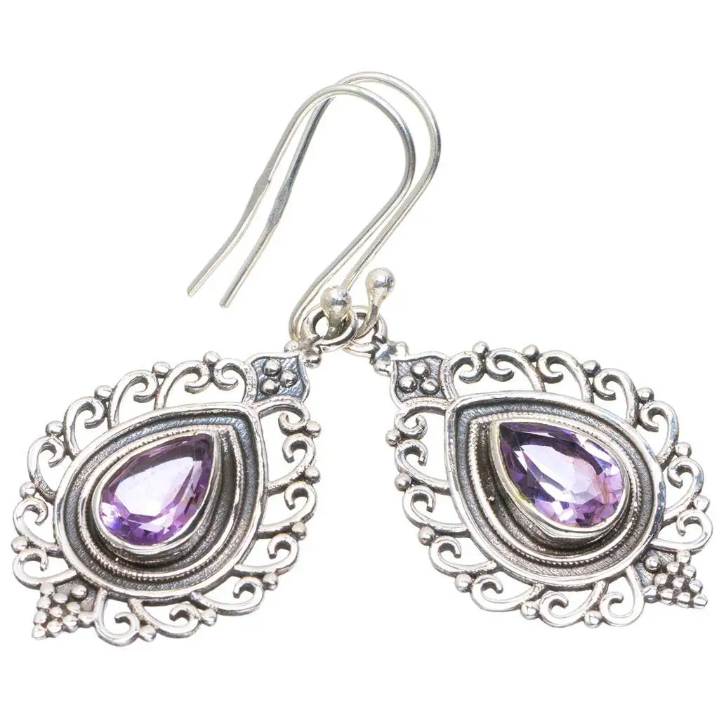 

StarGems® Natural Amethyst Handmade Unique 925 Sterling Silver Earrings 1.75" A2354