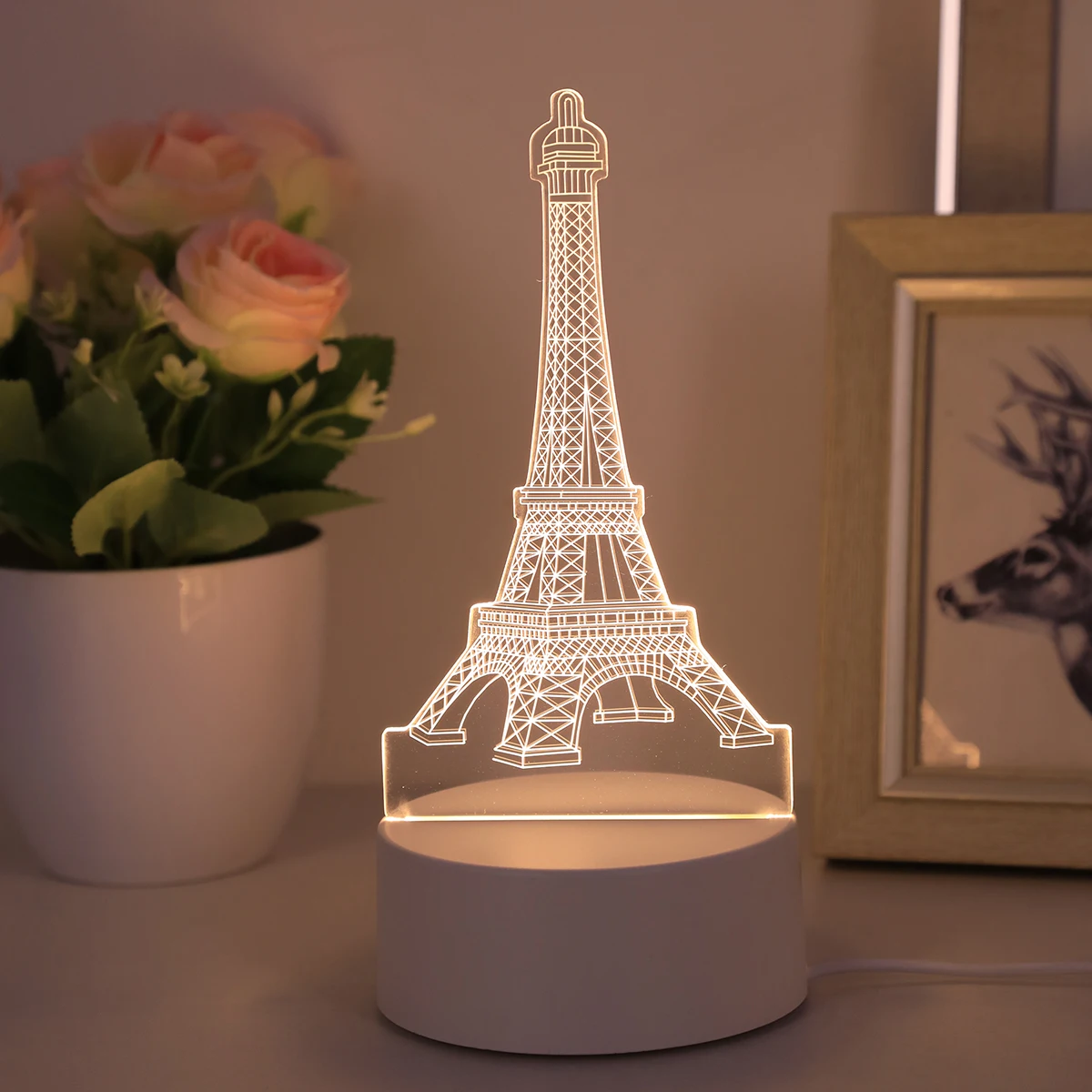 3D monochromatic Eiffel Tower acrylic small night light LED atmosphere decoration night light suitable for bedrooms, study rooms