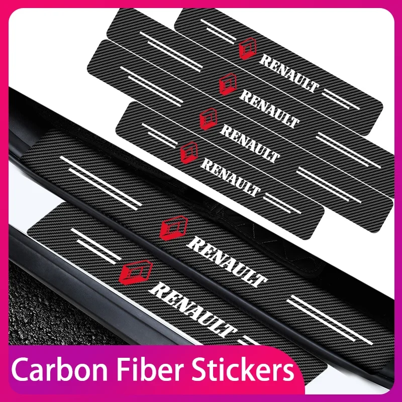 

4pcs Carbon Fiber Car Door Sill Sticker Auto Door Threshold Scratch Waterproof For Renault Clio Laguna 2 Megane 2 3 Duster Logan