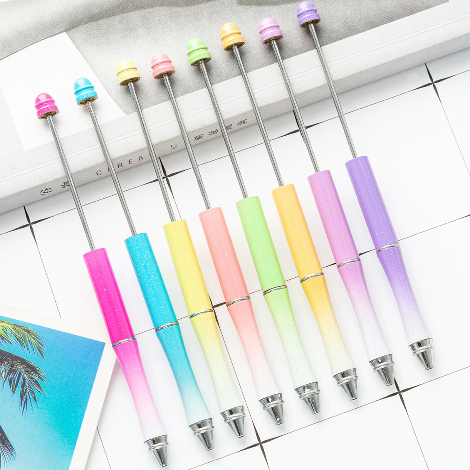 20Pcs Beadable Pens Kit Printable Women Girls DIY Ball Pen Bead Pens Rollerball Pen for Exam Writing Drawing School Journaling