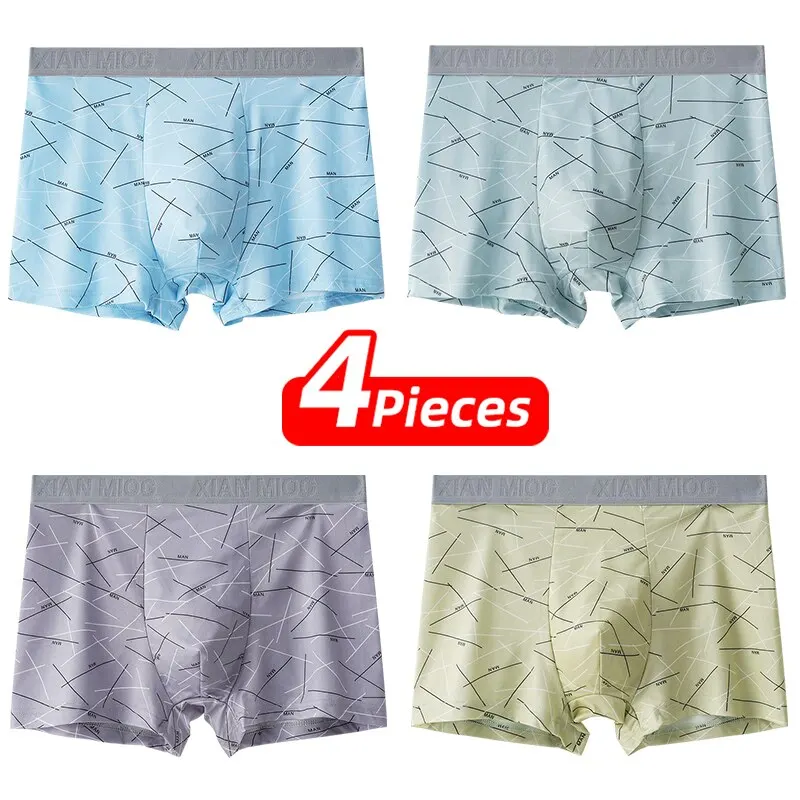 4 Pieces Men Boxers Sports Underwear Underpants Shorts 2XL 3XL 4XL Breathable Fashion Sports