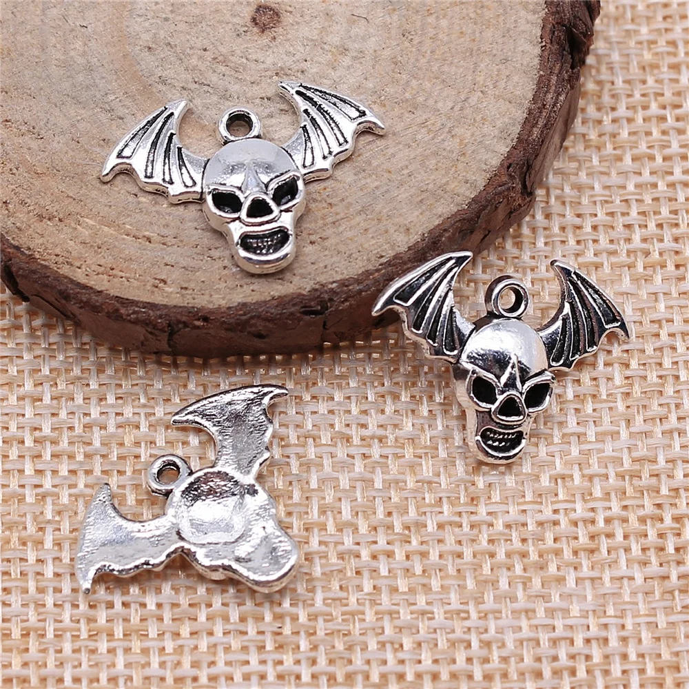 WYSIWYG 20pcs 22x16mm Angel Wing Skull Charms For Jewelry Making Antique Silver Color Accessories