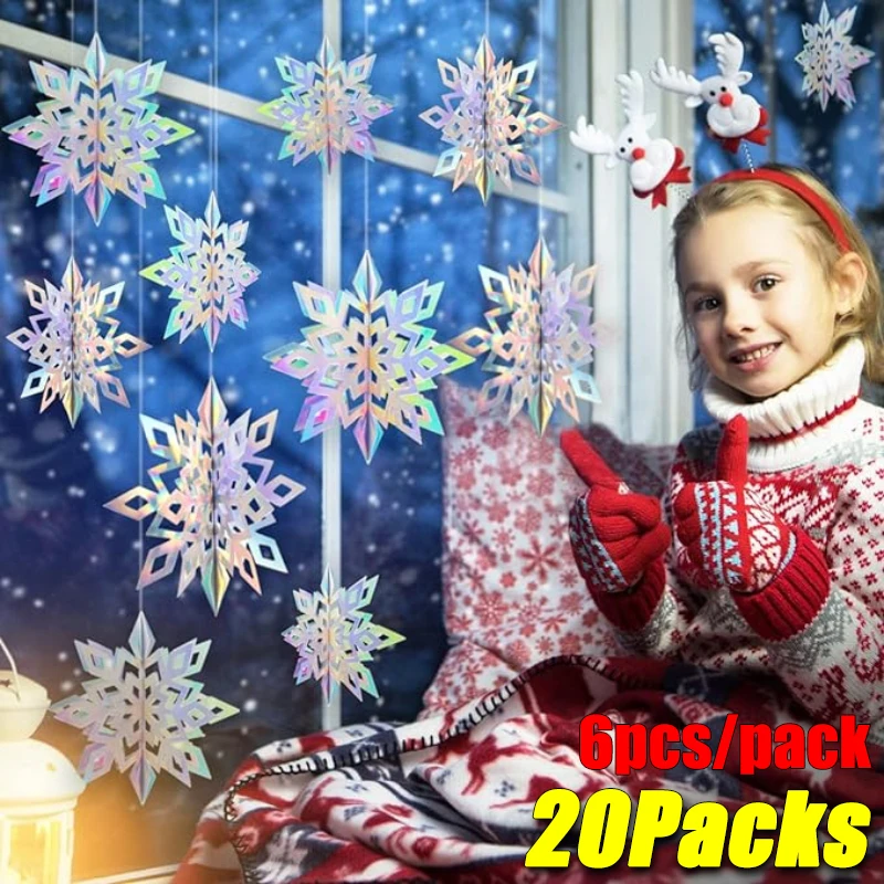 20Packs Christmas Snowflake Charms 3D Artificial Snowflake Paper Indoor and Outdoor Shop Decoration Party Ornaments