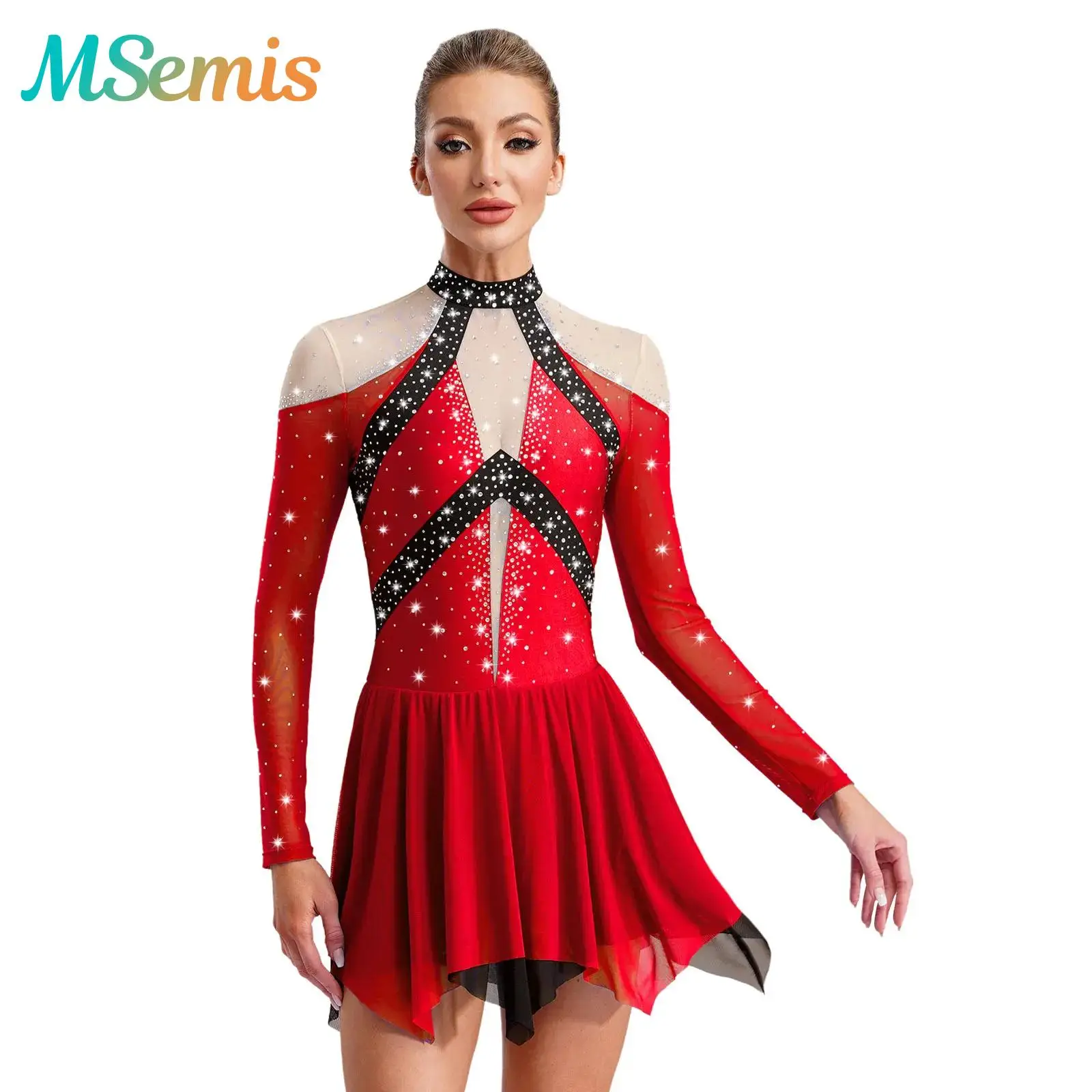 

Женские блестящие стразы, прозрачная сетка, балетные платья для лирических танцев, гимнастический художественный костюм для фигурного катания