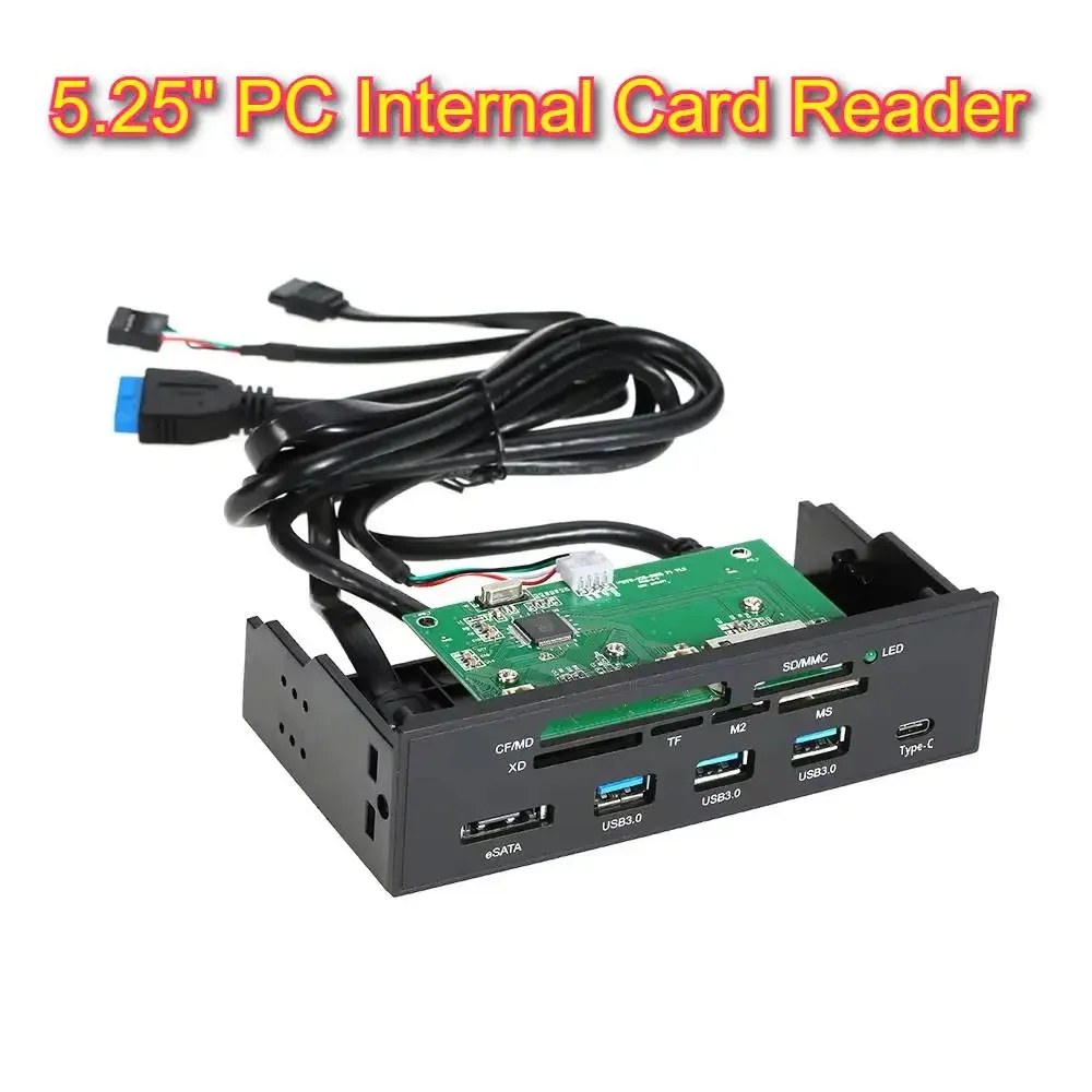 Lecteur de carte multimédia interne pour ordinateur, carte Prada multifonction, panneau avant PC, USB Type-C 5.25, 3.1, CF, MD, XD, MMC, TF, M2, MS, 3.0 pouces