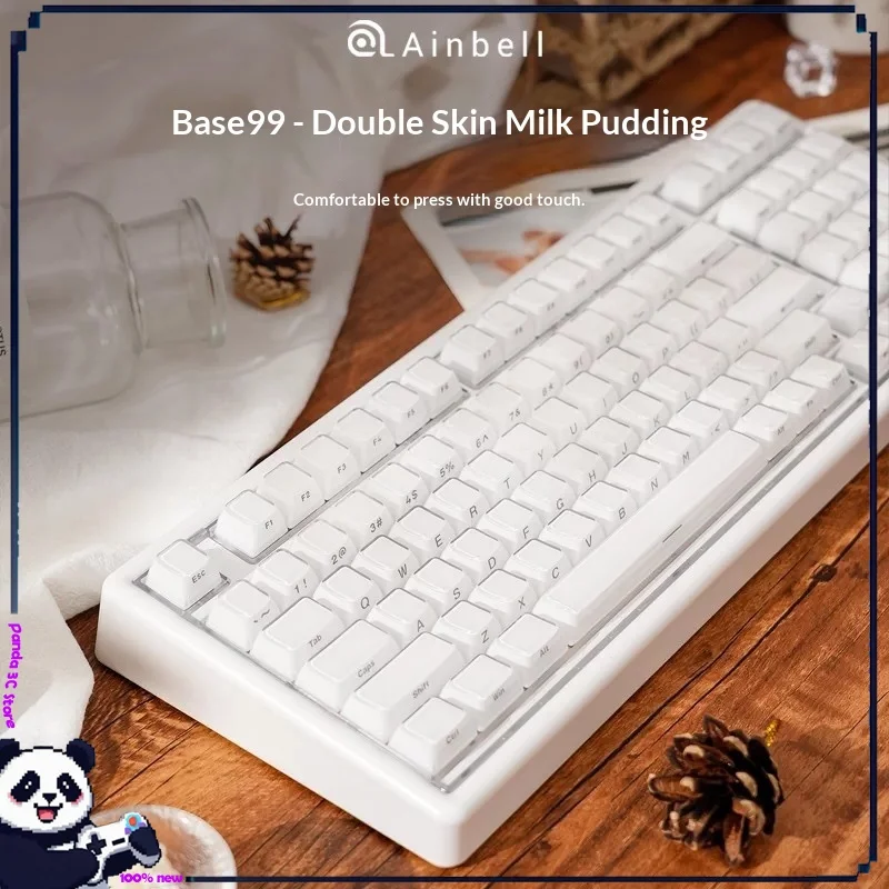 Ainbell Base99 Double Milk Skin Mechanical Keyboard Hot Swappable Tri-mode Custom Wireless Keyboard High Appearance For Office