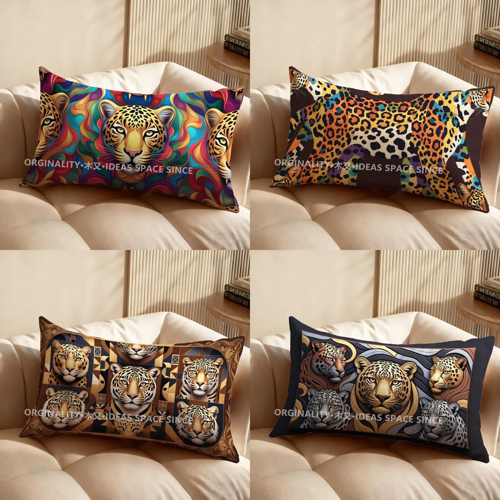 

Декоративная подушка с 2D-принтом леопарда, подходит для дивана, спальни, автомобиля, чехол для подушки, прямоугольная подушка для спины