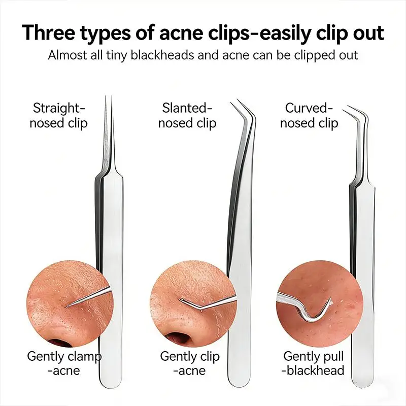 Blackhead Removal Toolkit Professional Pimple Extractor Tweezers Deep Pore Cleaning Face Tools