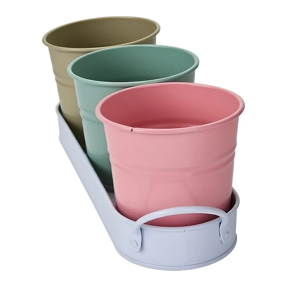 2Set Indoor Herb Garden Flower Pots Metal Windowsill Containers With Trays For Growing Plants Flower Outdoor Window Decor