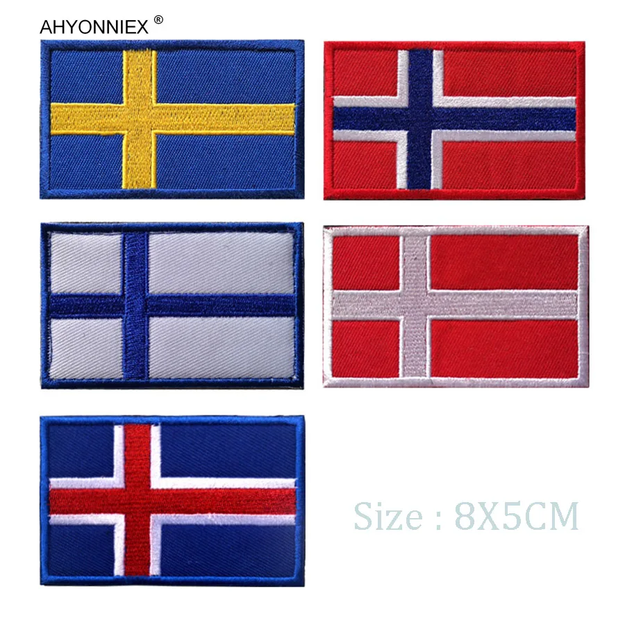 AHYONNIEX 1PC Fabric Flag Patch Northern Europe Iceland Denmark Norway Finland Sweden 3D Sticker For Jacket Jeans Clothing DIY