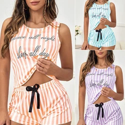 Summer New Women's Printed Vest Shorts Pajamas Ladies Home Wear Pink Striped Letters Pajama Set