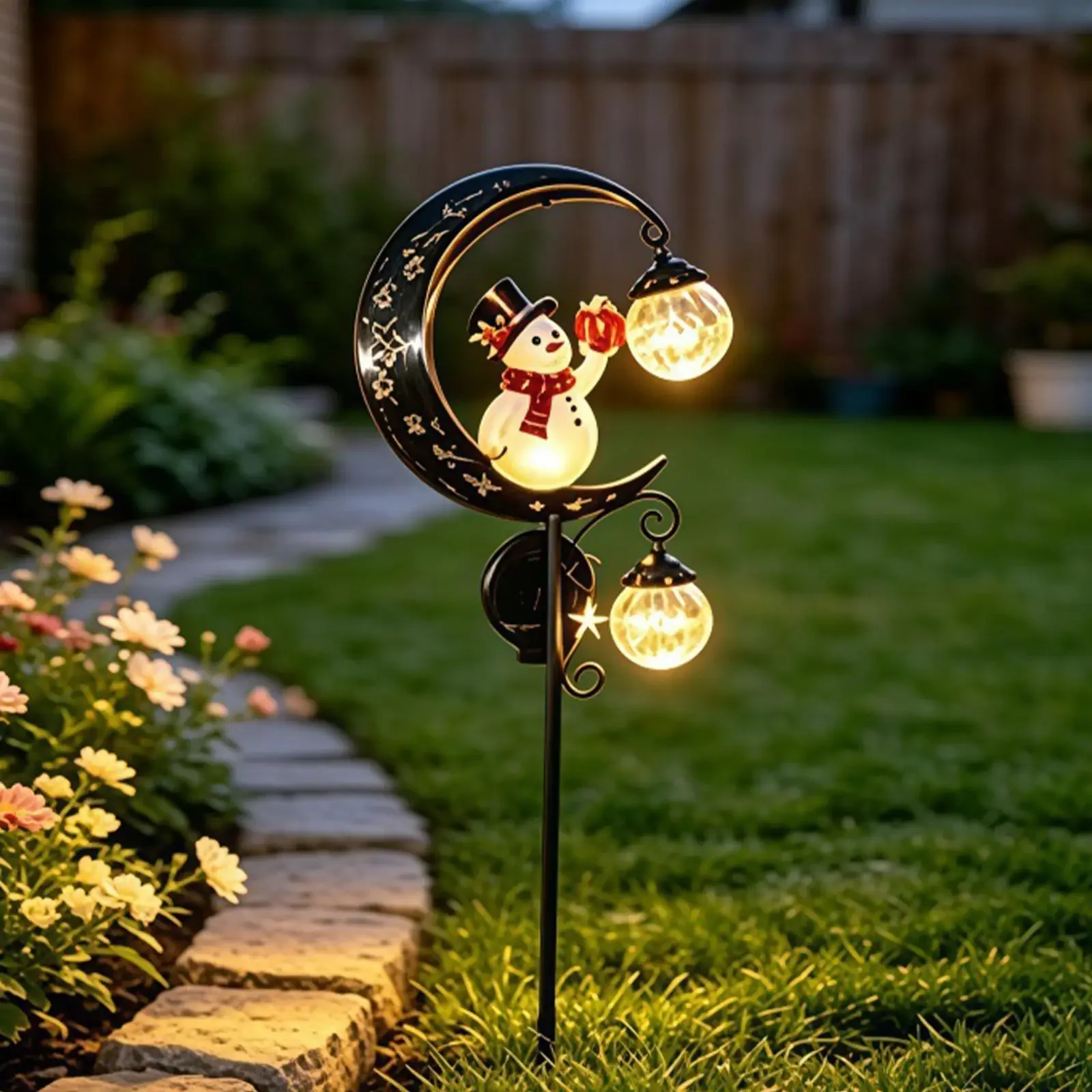 Solar Christmas Moon Snowman Garden Stake Ground Insert Light for Yard Lawn Christmas Decoration Weather Resistant