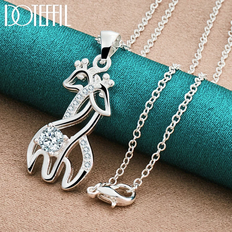 

DOTEFFIL 925 Sterling Silver Deer AAA Zircon Pendant Necklace 16-30 Inch Chain For Woman Wedding Engagement Party Charm Jewelry