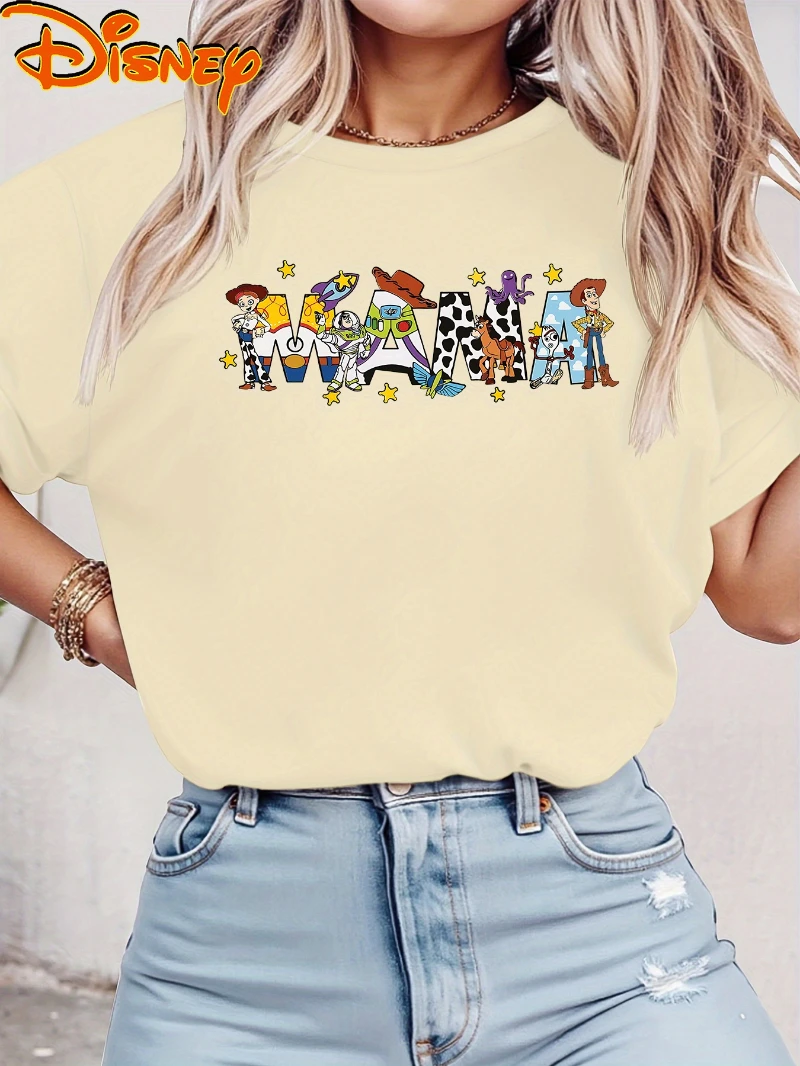 Disney toy story momma carta feminina camiseta de manga curta woody buzz lightyear e outras impressões adequadas para esportes uso diário
