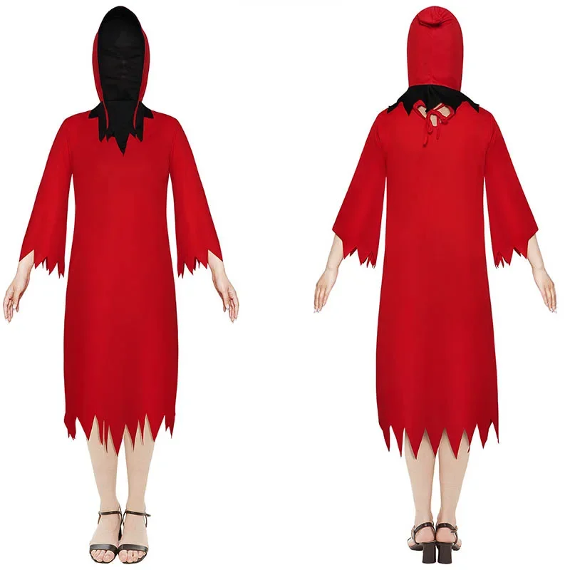 Boże narodzenie kostium na Halloween czarownica Party dwustronny dorosły czarodziej Cosplay tunika z kapturem wampiry czerwona peleryna
