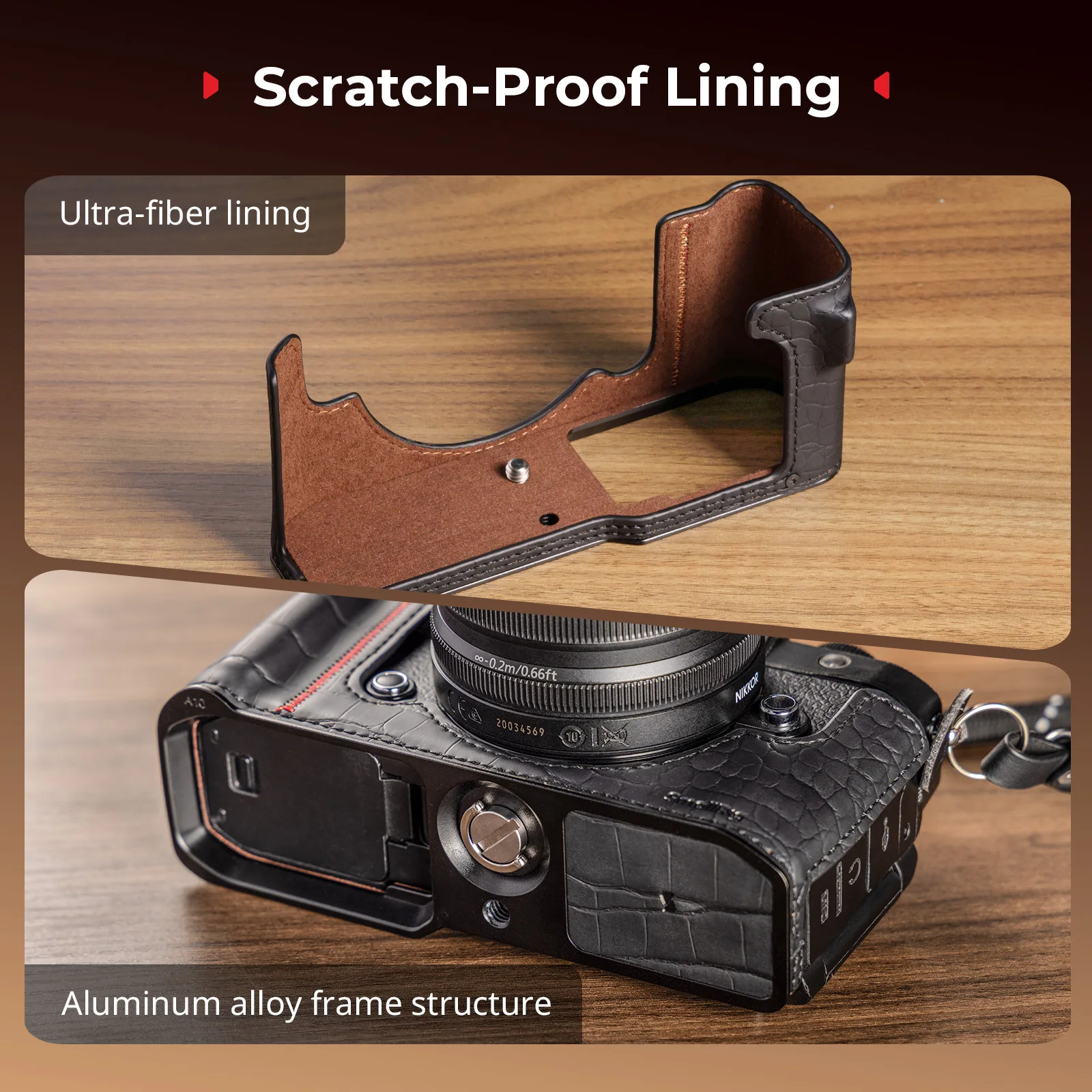 Zestaw skórzanych etui SmallRig Z f do Nikon Z f z paskiem na ramię, wbudowaną przednią rączką i podpórką pod kciuk Czarny/Brązowy 5095/5096 — zdjęcie produktu 5