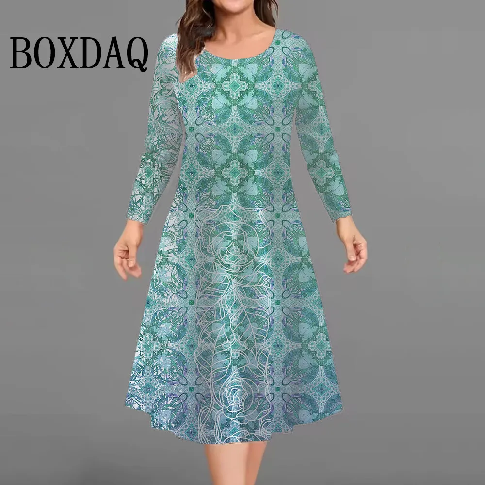 新作おしゃれエレガントワンピース レディース 秋冬 長袖 ゆったり カジュアル 花柄 3Dプリント ワンピース 大きいサイズ レディース服 9XL