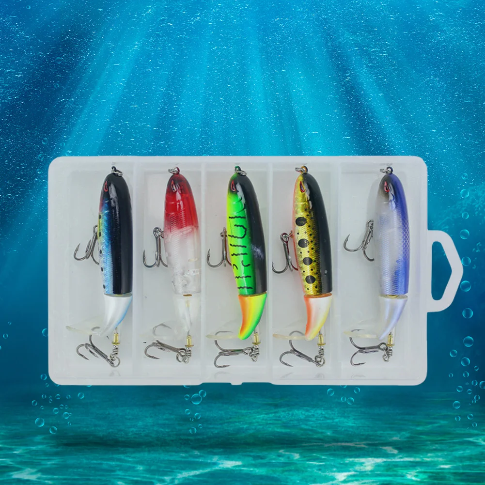 5pcs Whopper Popper Artificial Bait with Hard Plopper Soft Rotating Tail Fishing Bait for Bass Pike Chub Fishing Accessories