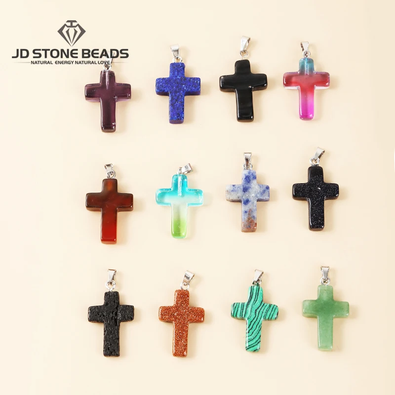 5 Pcs/lot Natural Stone Pink Quartz Agate Cross Shape Pendant Charms for Jewelry Making DIY Bracelets Necklaces Accessories