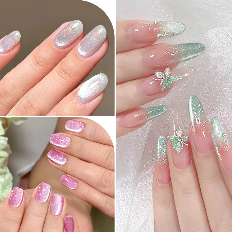 8pcs Jelly Glitter Cat Eye Gel Set For Spring Sparkling Translucent Effect Cat Magnetic Gel Nail Polish Soak Off UV Gel Nail Art