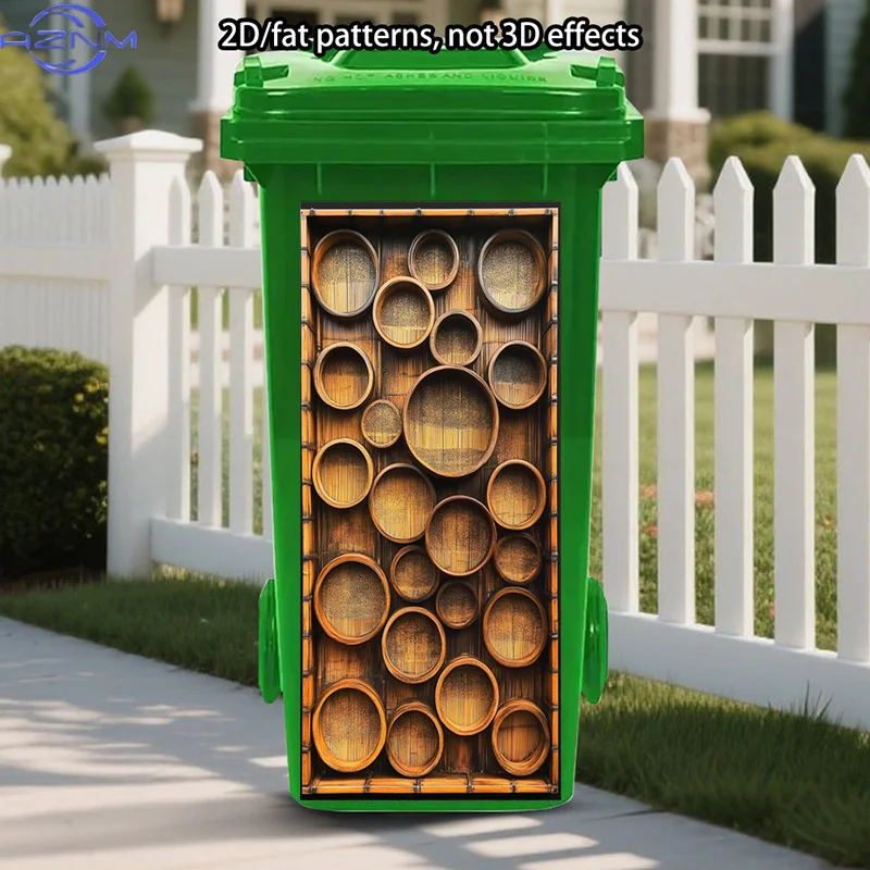 Natural Bamboo Trash Can Sticker, Eastern Style Self-Adhesive Art Stickers, Form Self-Adhesive Removable Trash Can Stickers, E