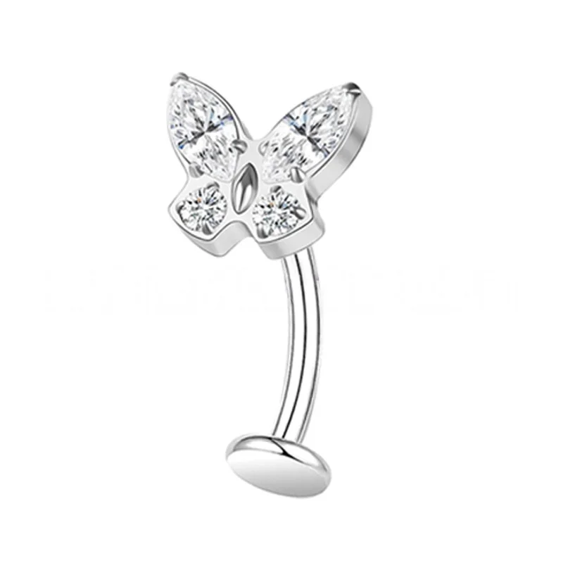 Women's 14G G23 Titanium Curved Belly Button Ring with White Zirconia