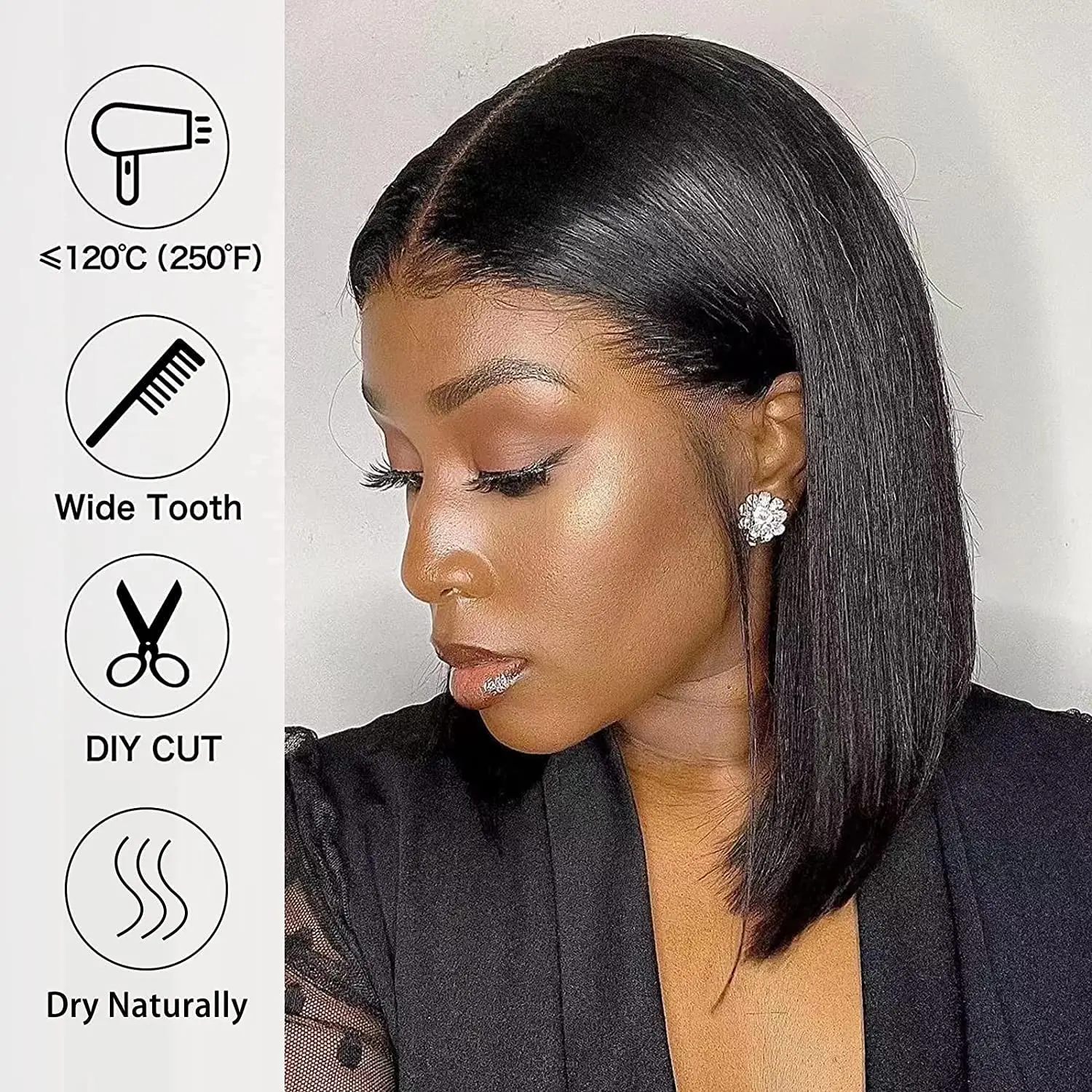 Bob Wig Human Hair 13X4 Lace Front 180% Density Short Straight Frontal Bob Wig Transparent Lace  Pre Plucked With Baby Hair