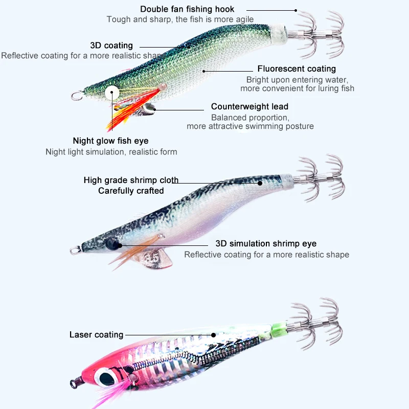 1pc Squid Bait 1.8# 2.2# 2.5# 3.5# Artificial Jigging Lures Slow Sinking Strong Hooks Sea Fishing Octopus Cuttlefish Luminous