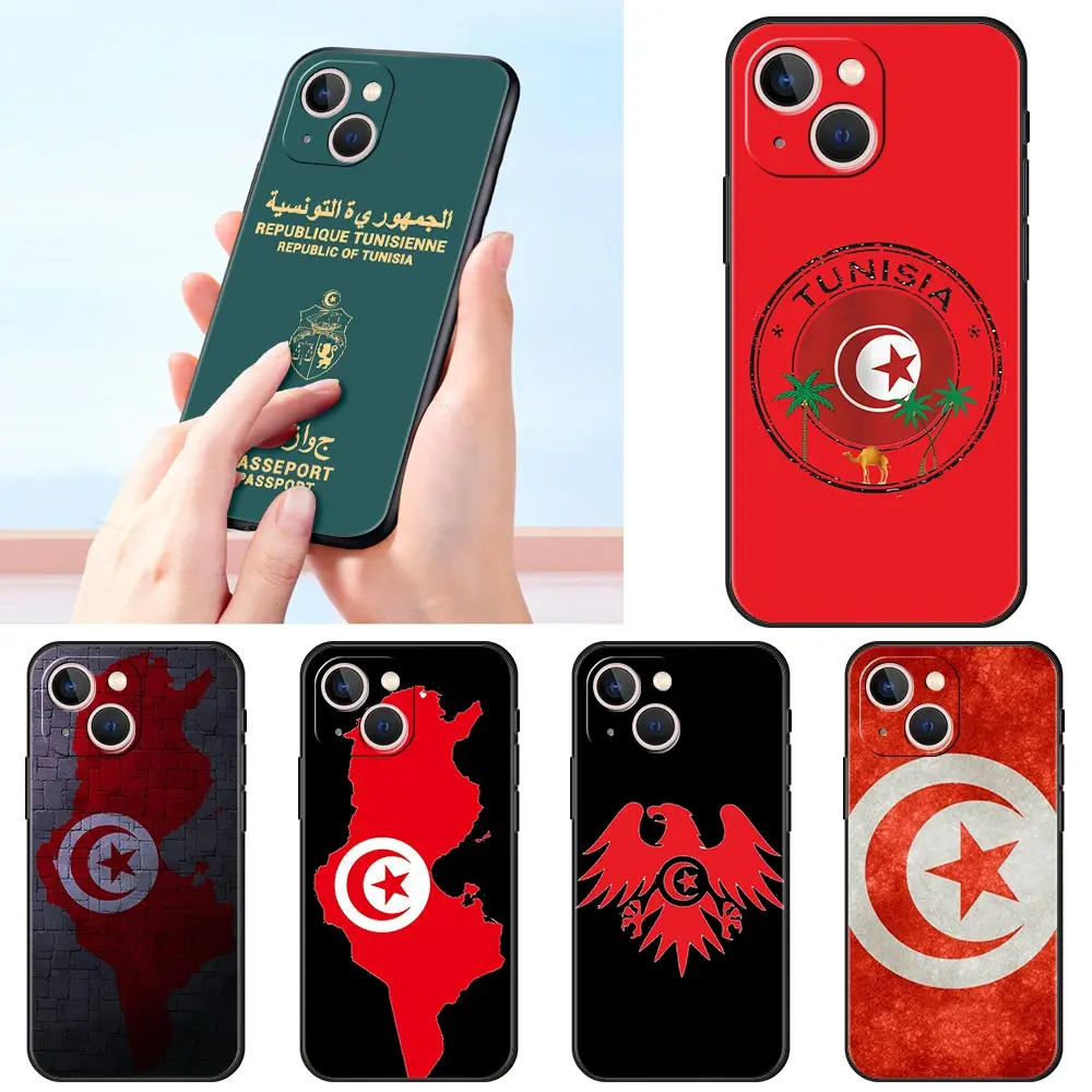 Funda de teléfono de lujo con pasaporte de Túnez para Apple iPhone 16 11 15 14 Pro MAX 12 13 7 8 Plus X XR XS SE, funda negra de silicona
