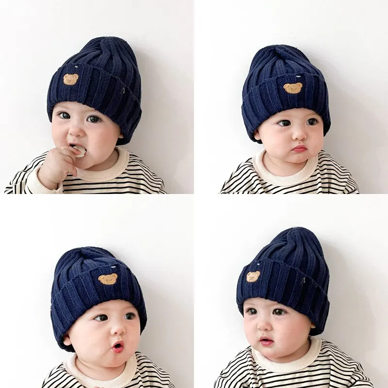 Bear Embroidery Baby Knitted Hat Winter Soft Warm Kids Boys Girls Cap Cartoon Children Caps Hats Beanie Bonnet