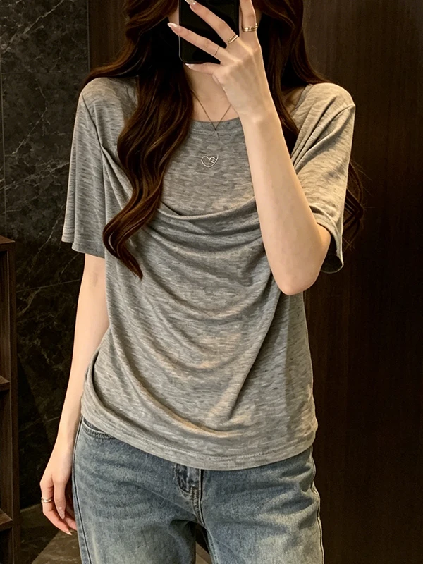 

Summer 2026 New Style Loose Base Layer T-shirt Short Sleeve Belly Covering for Plump Women Korean Style Breathable Skin-friendly
