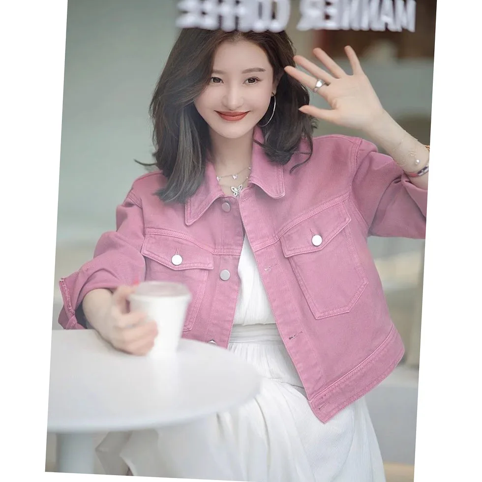 Giacca di jeans da donna a maniche lunghe primavera autunno moda coreana da donna tinta unita jeans corti capispalla cappotto da cowboy per il tempo libero femminile