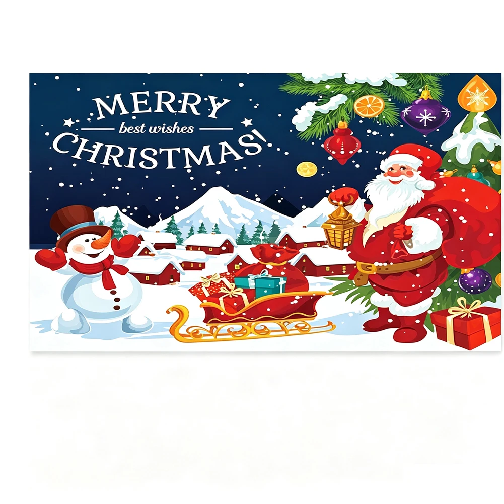Christmas Banner with Santa Theme for Outdoor Garage Decoration Using Vibrant Digital Print on Polyester Fiber Material
