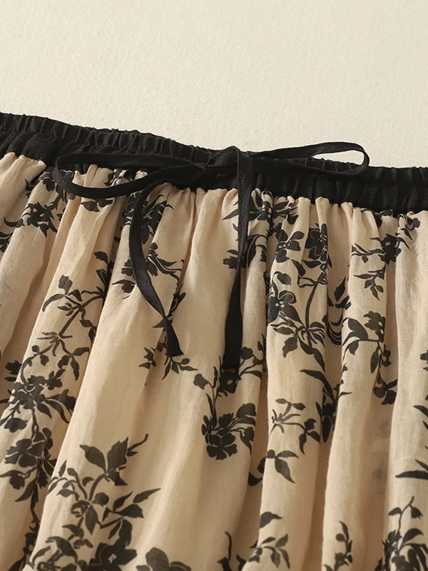 Spódnica midi w stylu retro z bawełny i lnu z nadrukiem, damska, letnia, nowa, z wysokim stanem, luźna, w kształcie litery A, w dużych rozmiarach.